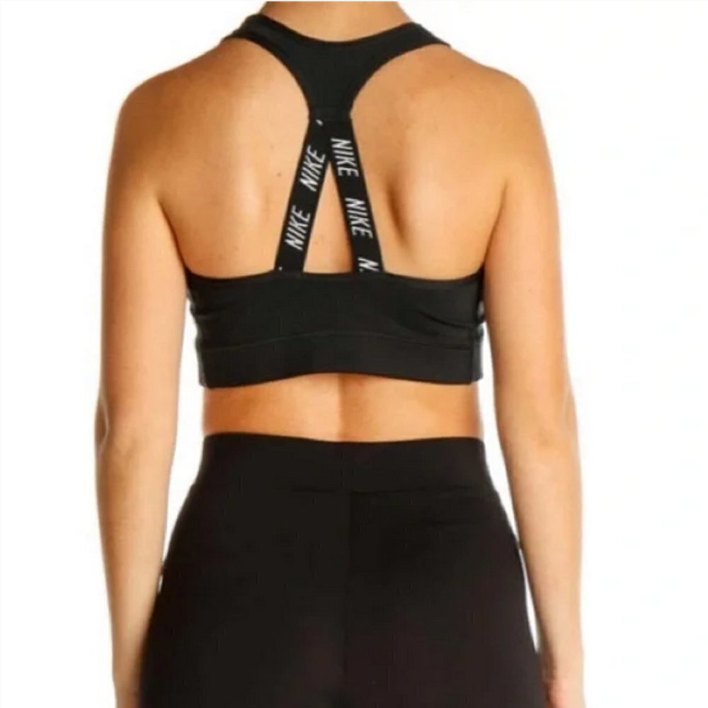 Nike Racerback Crisscross Strappy Sports Bra Black White LOGO Front sz XS - Picture 2 of 11
